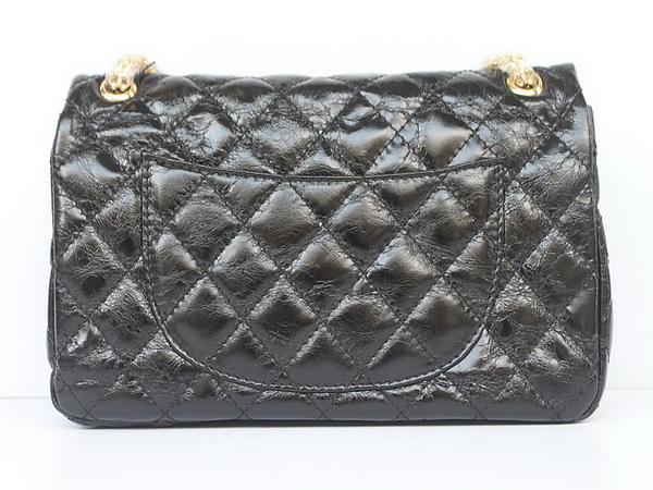 Chanel 2.55 Classic Quilted Flap Bag Black Cow Leather Gold Chain 35454